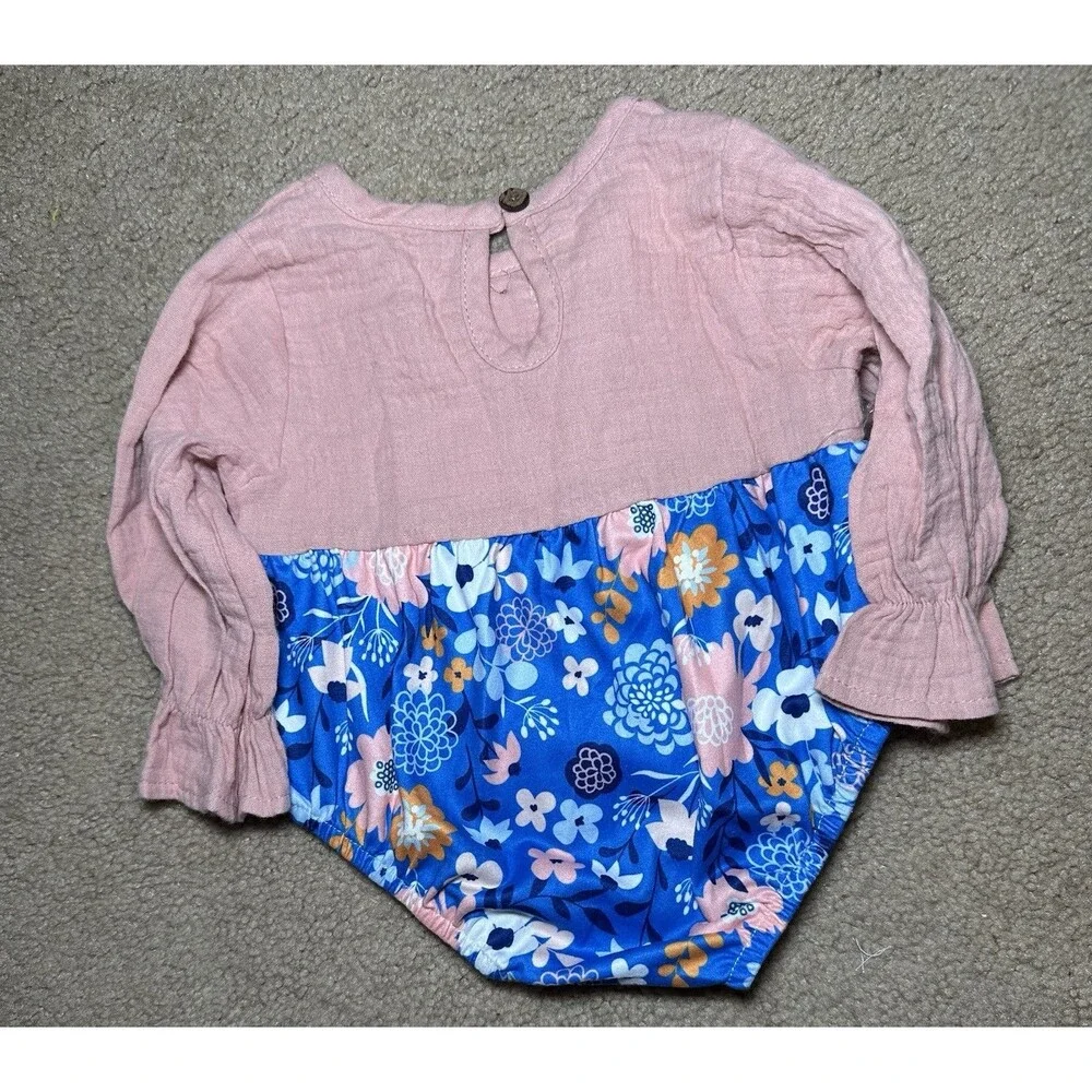Marie Nicole Floral Long Sleeve Bubble, Pink And Blue, Size 3-6m‎